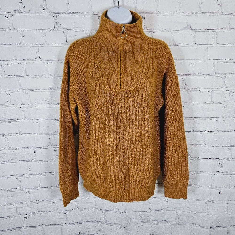 Forever 21 Size S Mustard Yellow/Orange Turtleneck Sweater Knit 1/4 Zip